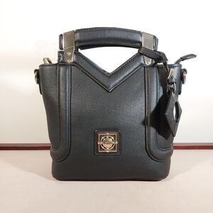 Catherine Malandrino Black Structured Satchel with Gold Hardware